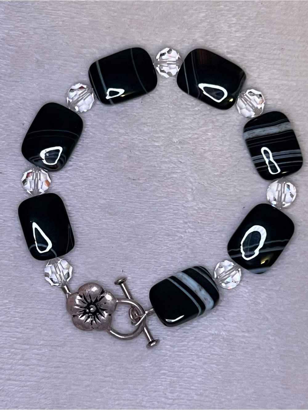 Black Sardonyx Agate Beaded Bracelet
